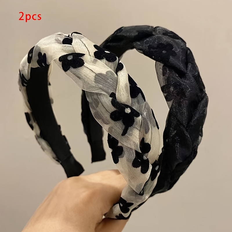 TEMU 2pcs Temperament Elegant Gauze Flowers Hairband High Skull Cover White Hair Hairband Headband Hair Additions Fashion Face Pressing Hair Card