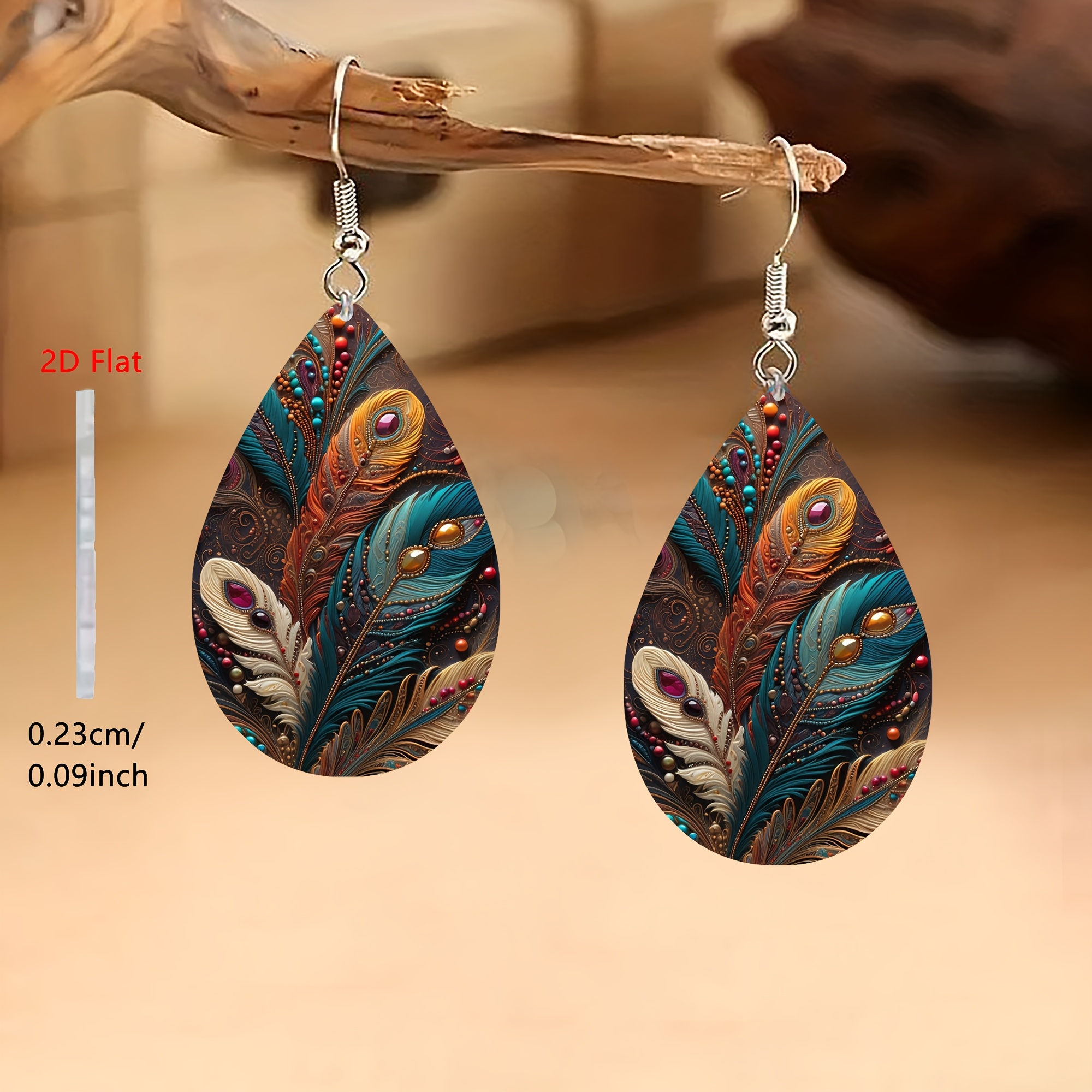 Women's Bohemian Feather Pattern Dangle Earrings, Retro Style