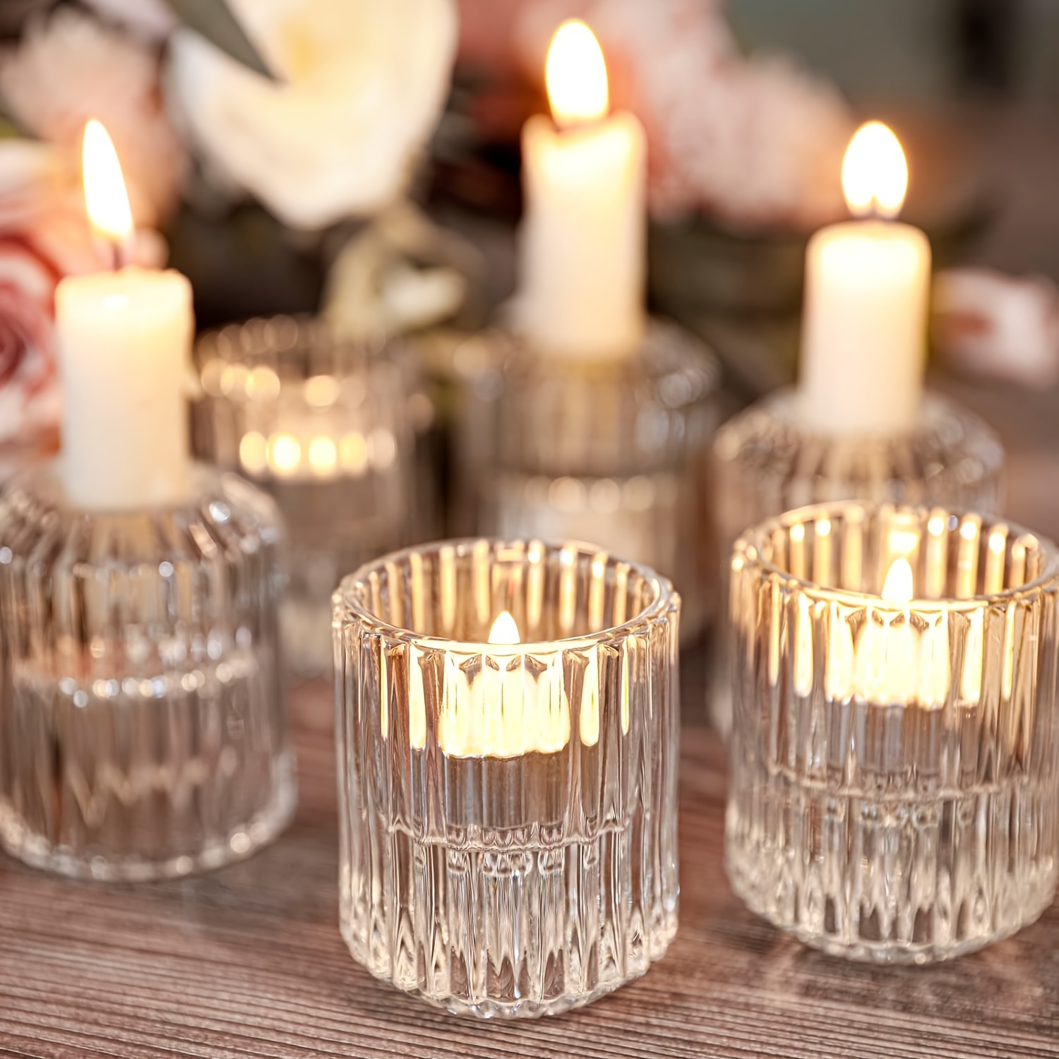 Image of 10 Candle Holders - 2-in-1 Transparent Glass Tea Light Candle Holders, Conical Design For Candles And Tea Lights, Versatile For Center Table Decorations