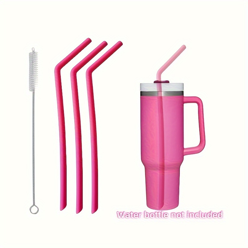 Image of 3pcss Set Of Soft-colored 12-inch Extra-long Silicone Replacement Curved Straws And A Stainless Steel Brush, Suitable For 30/40 Oz Insulated Cups, Reusable Flexible High Drinking Straws