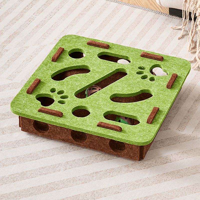 TEMU Multifunctional Felt Cat Treasure Hunt Brain Toy Box, Assembly Cat Maze Ball-out Play Plate, Detachable Lid For And No Cat Hair ! Wear-resistant
