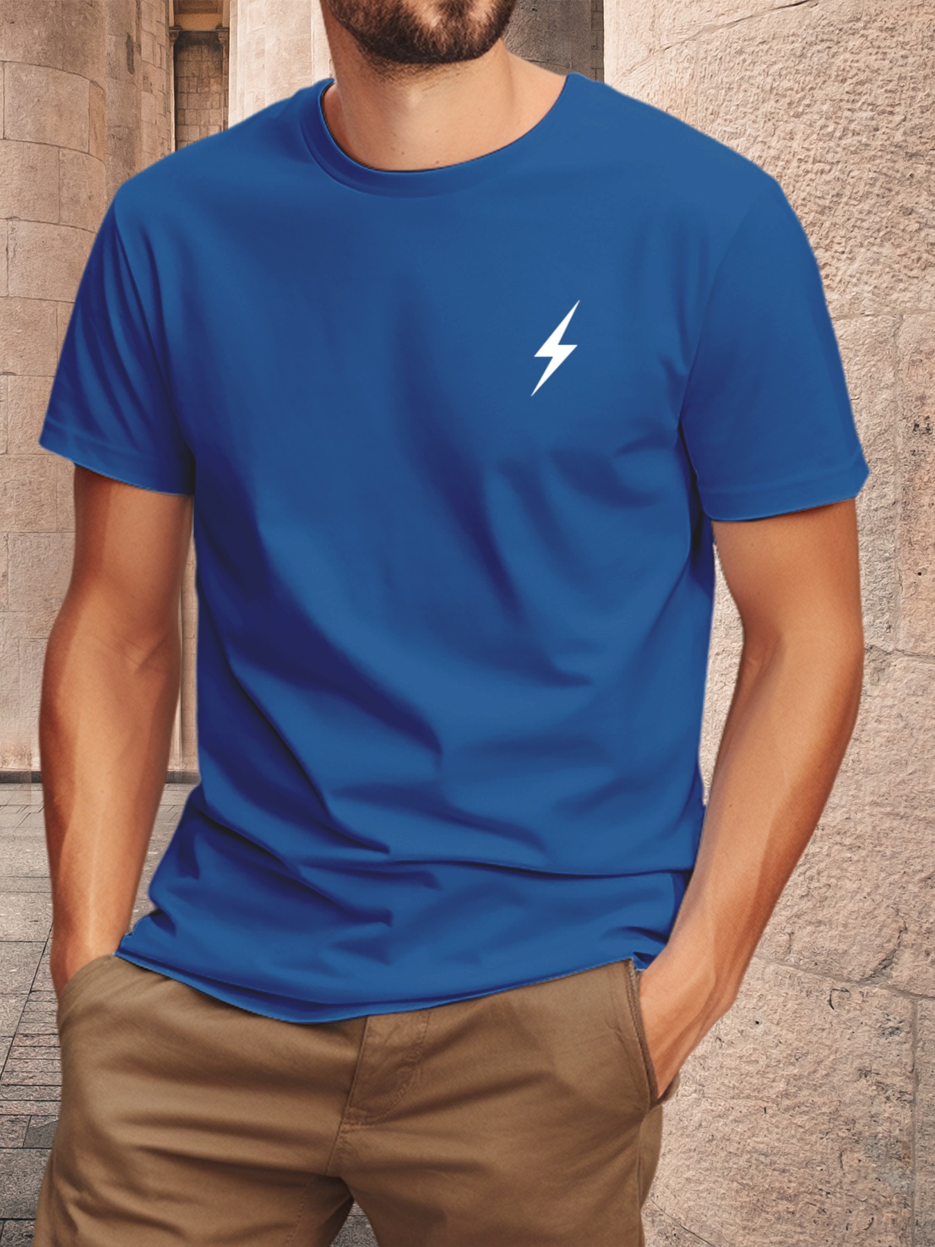 Men'S Lightning Bolt Graphic Print T-Shirt - Cotton Short Sleeve Tee, Green with Black Lightning Bolt Design, Casual Crew Neck, Regular Fit for Casual Attire, Everyday Tshirt | Graphic Tee | Cotton Shir