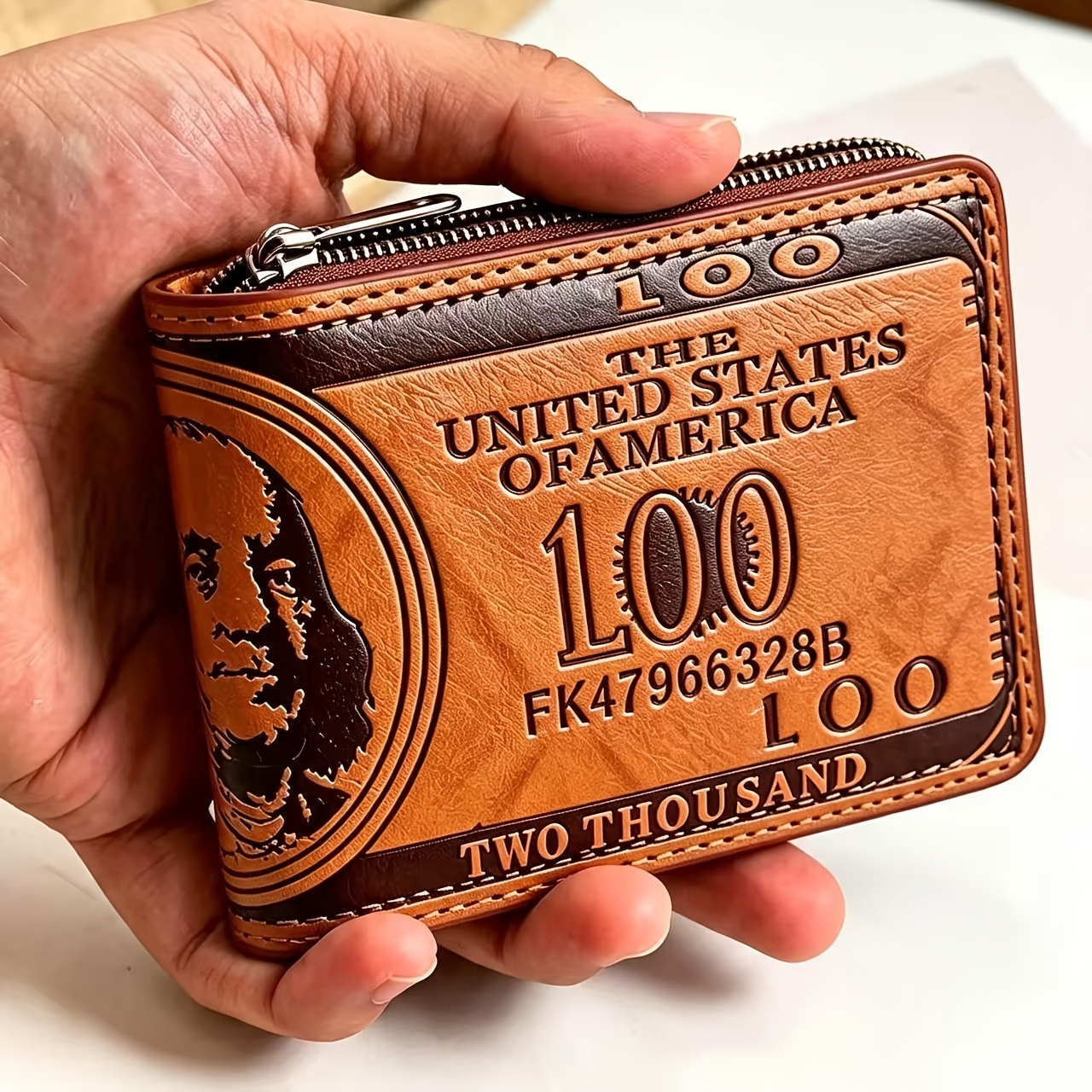 TEMU 1pc Men Short Wallet Us Dollar Pattern Embossed Pu Zipper Coin Purse Multi Card Slots Bifold Wallet For Daily Use