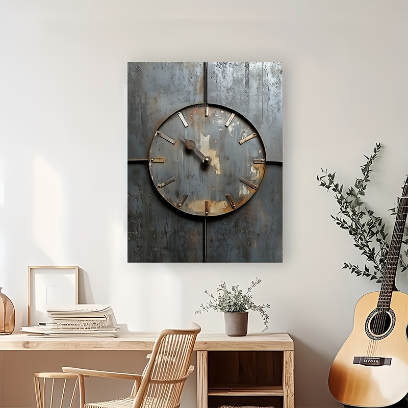 

Horloge Murale Métallique de Style Industriel Vintage, Décor de Toile Encadrée 12"x16" avec Cadre en Bois - Prêt à Accrocher, pour ou , Ornement du An, Art sur Toile, pour la Décoration de