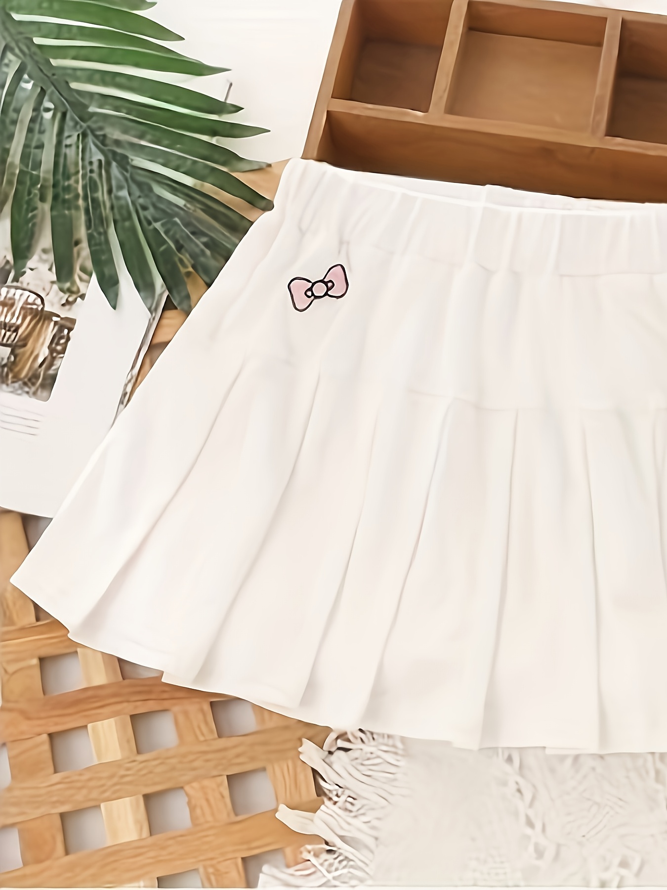girls' pleated skirt elastic waistband bow detail 100% Temu Mexico