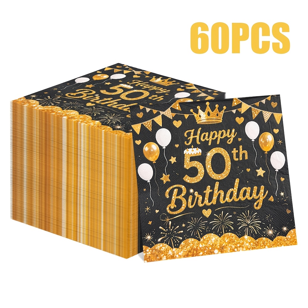 Image of 60pcs Of Disposable Tissue Paper For Birthday Party Decoration Featuring A Festive With 'happy 50th Birthday', Measuring 13 Inches
