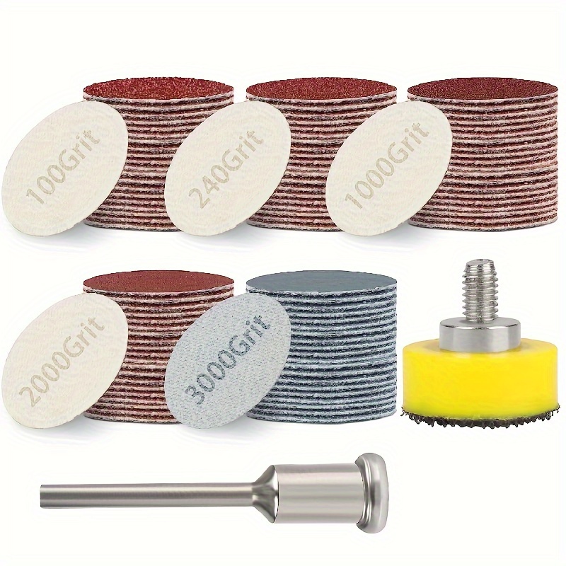 

100-piece Sanding Disc Set With Hook And Loop Backing - 1 Inch, 1/8" Shank, Nylon Grits 100, 240, 1000, 2000, 3000 For Rotary Tools