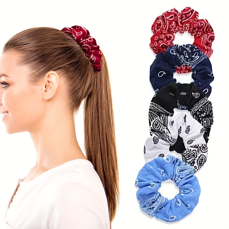 

6pcs Bohemian Style Paisley Print Hair Scrunchies, Elastic Hair Bands, Non-slip Ponytail Holders, Fashionable Hair Accessories For Women And Daily Use