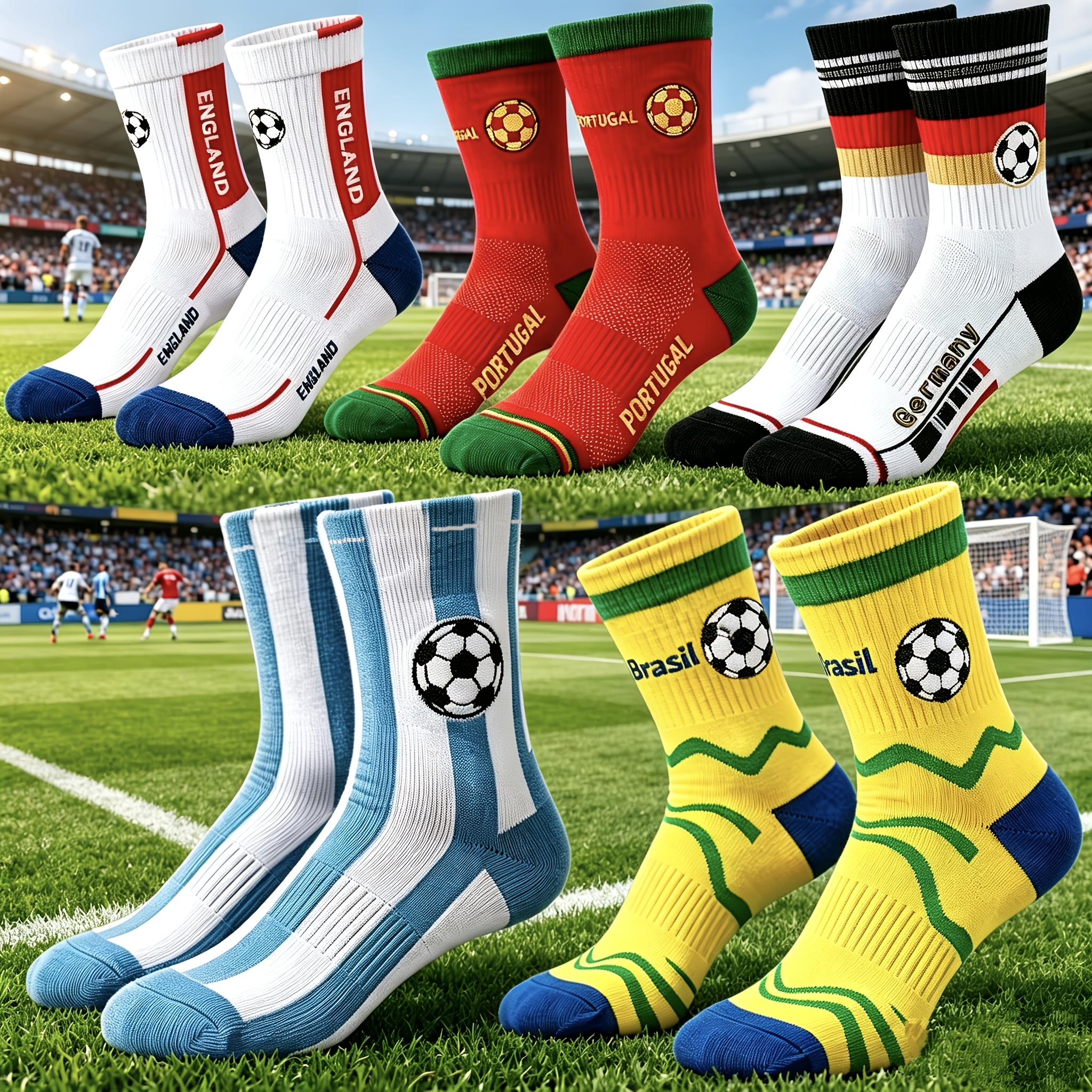 TEMU Lot de 1/3/5 paires de chaussettes de supporter d'équipe de football, chaussettes de match de football national, chaussettes de sport,