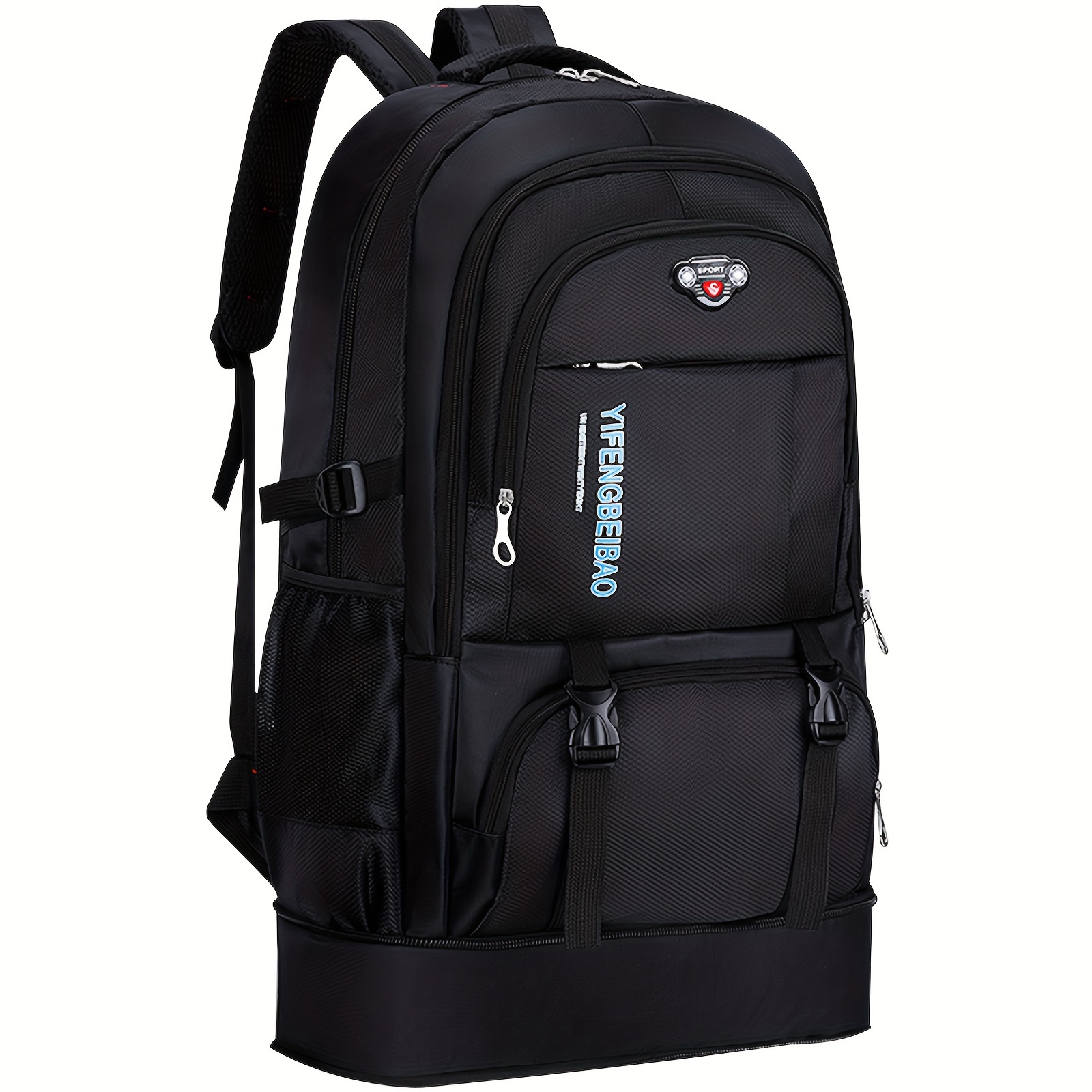 65l Black Multi-pocket Backpack, Large Capacity Multi-functional Storage, Long-distance Outdoor Hiking Backpack, Lightweight Heavy-duty Bag Suitable For Camping And Mountaineering Sports