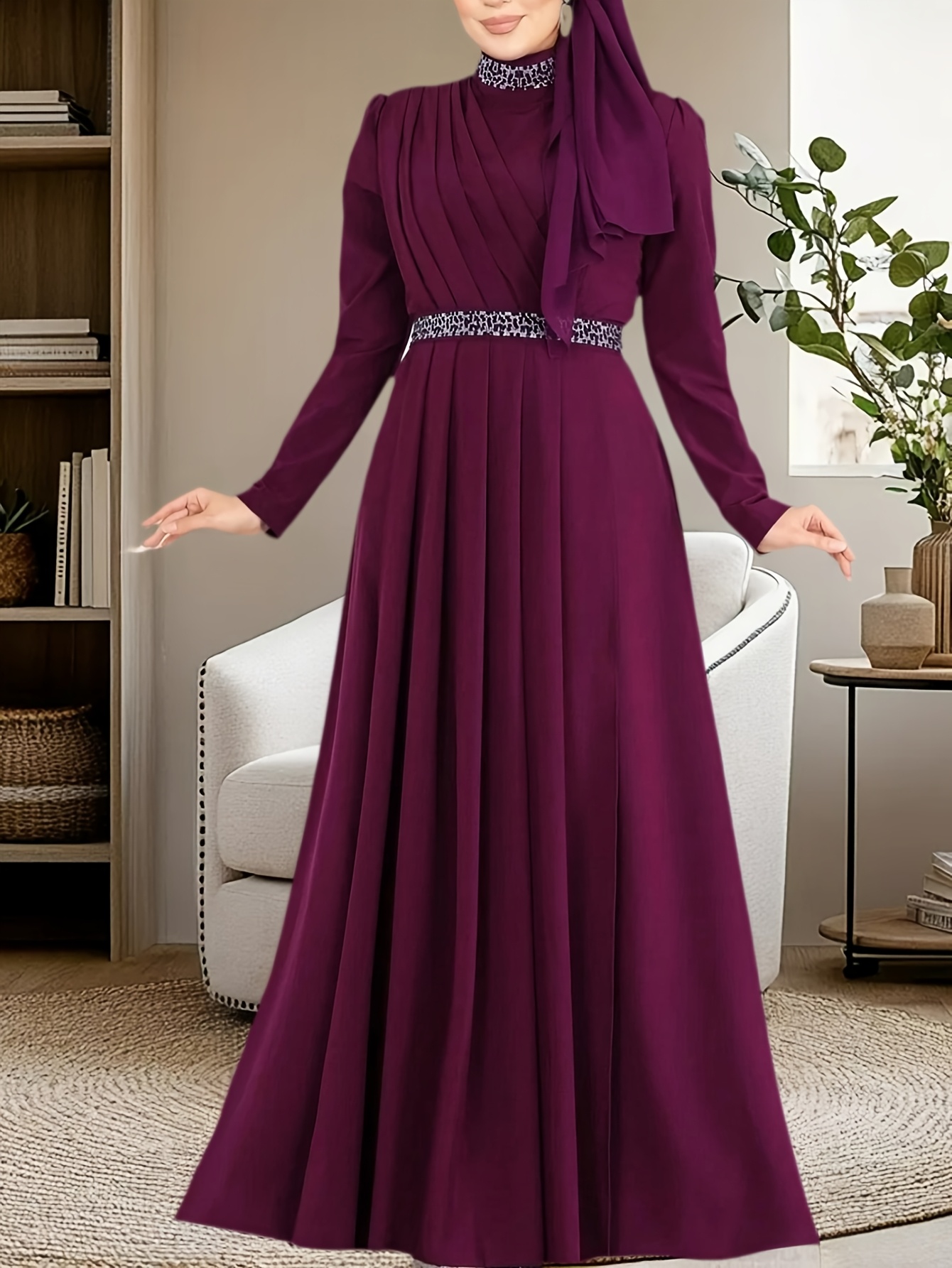 elegant solid color high end arabic dress women featuring - Temu Bahrain