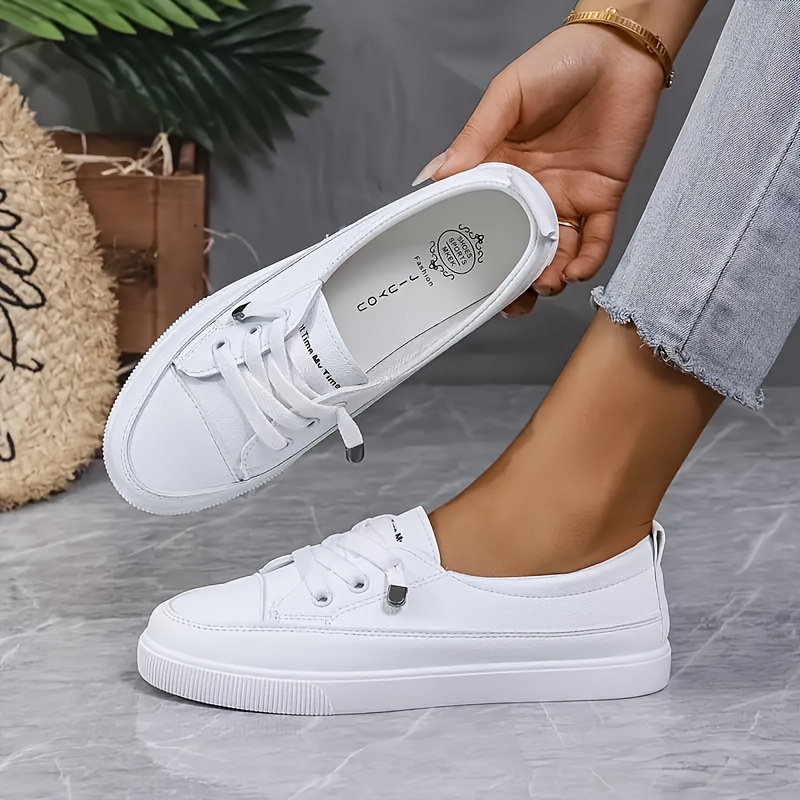 Women' Sneakers - Soft Sole Non-slip Rubber Outsole, Breathable Perforated Collar & Lace-up Closure, Synthetic Cover Upper For & Versatile Casual Attire, Shoes, Stylish Sneakers