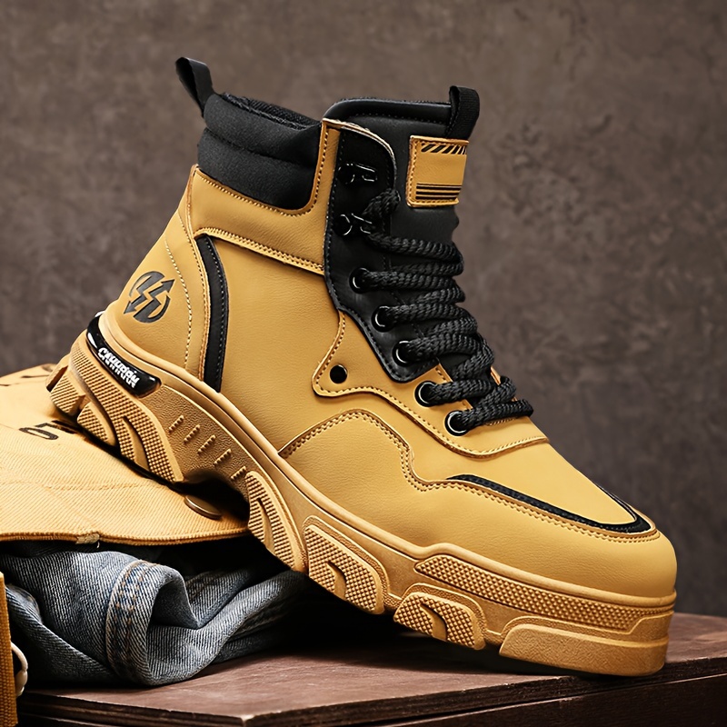 

Men's Breathable Retro Yellow Boots, High Top Boots, Thick Soles, Versatile Motorcycle Boots