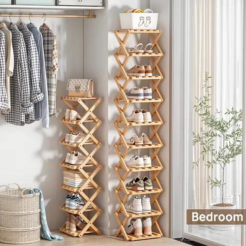 bamboo foldable shoe rack saving space strong storage suitable for small space easy to assemble multi layer shoe storage rack shoe shelf for rental homes bedrooms bathrooms offices and living rooms