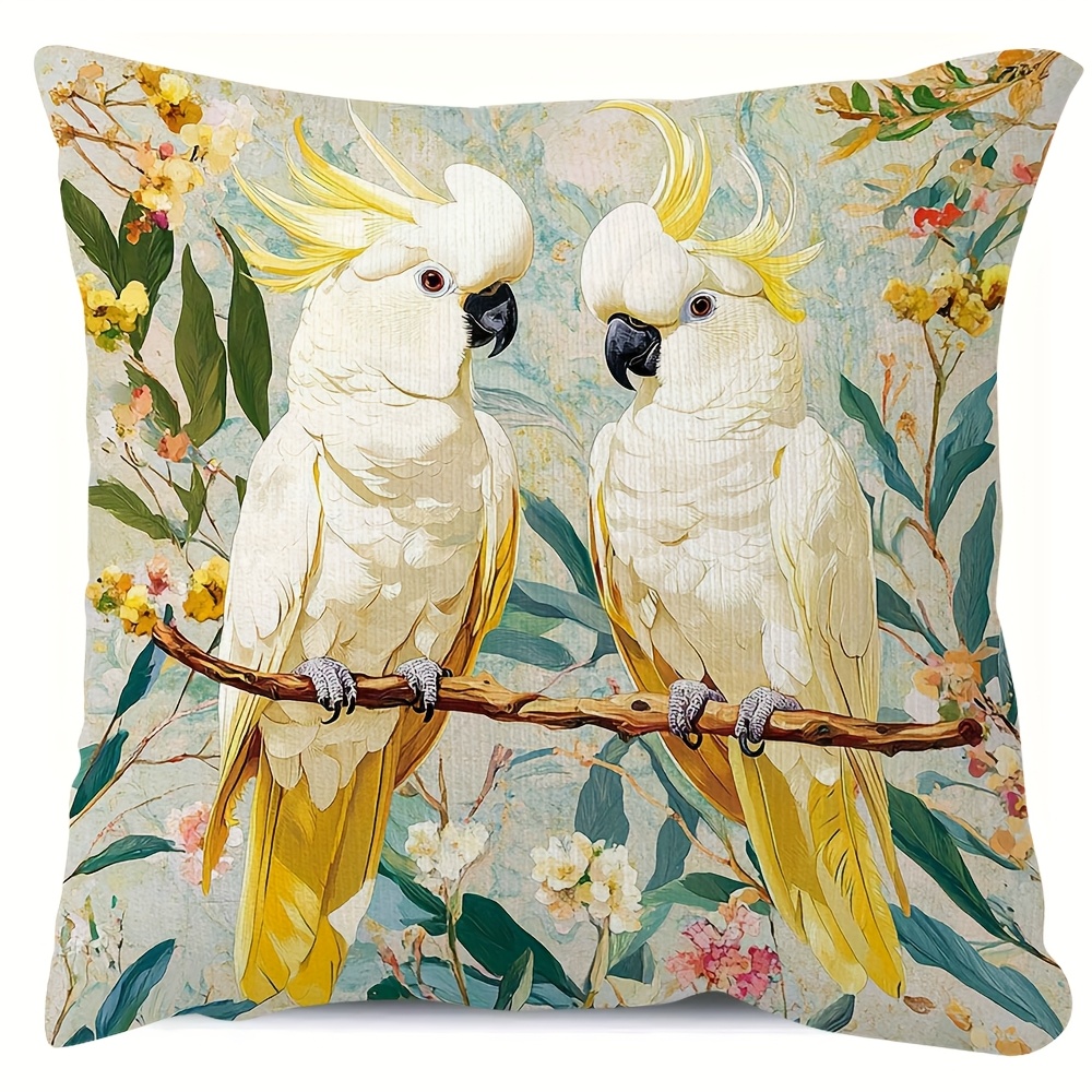 TEMU 1pc, Double Sided Soft Short Plush Throw Pillow Cover 18x18inch, On Branch, Floral Background Suitable For Sofas, Chairs, Beds, Cars, And Living