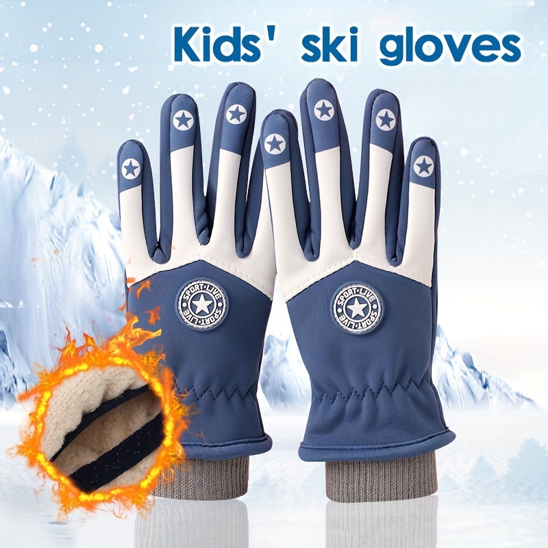 

1pc Kids' Thickened - Ski Gloves, , , Lined, Mountaineering, , Suitable For 8-11 , Boys' Skiwear, , ,