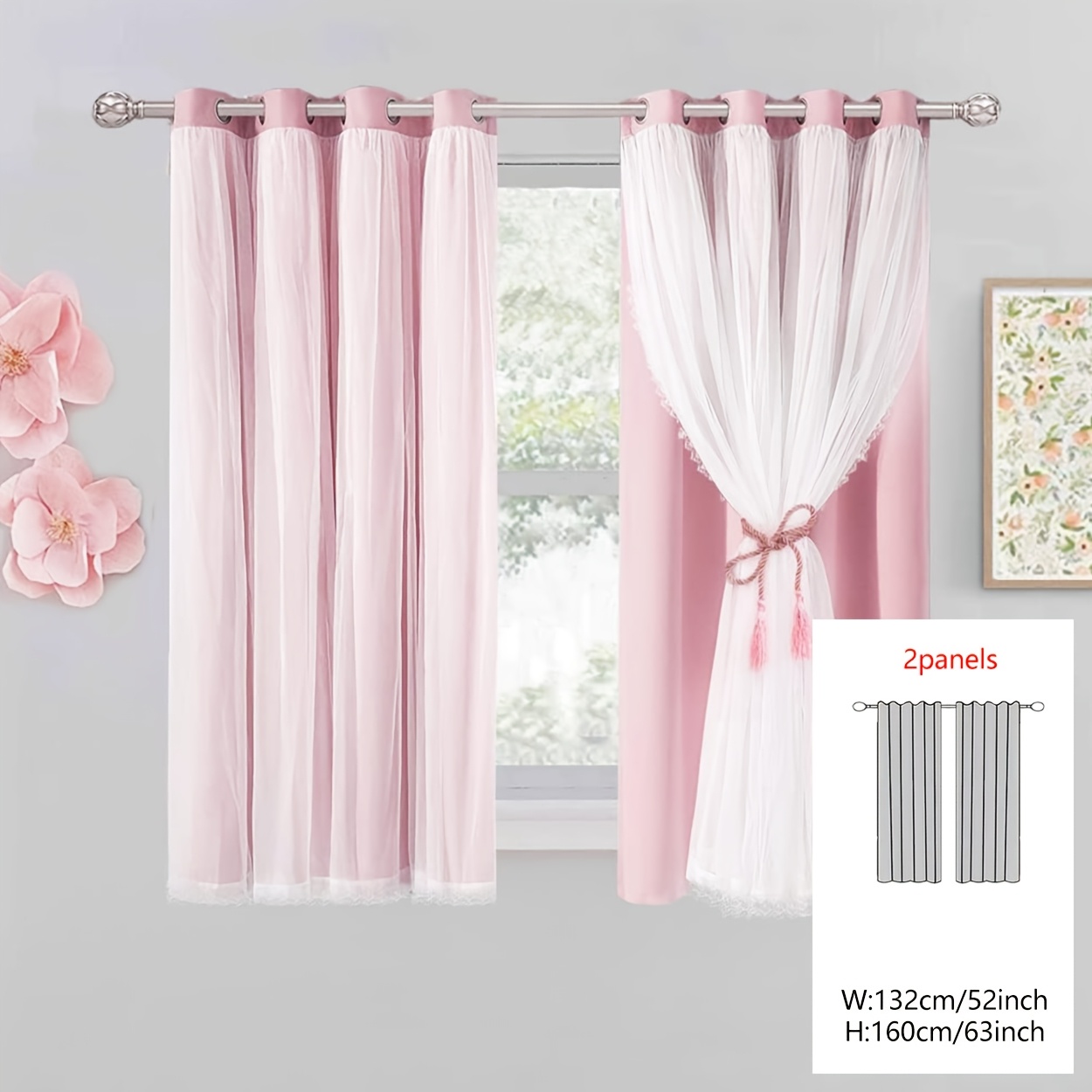TEMU Rideaux occultants à 2 panneaux, rideau intégré de couleur unie à double couche avec boucle supérieure, adaptés pour chambre à coucher, salon et