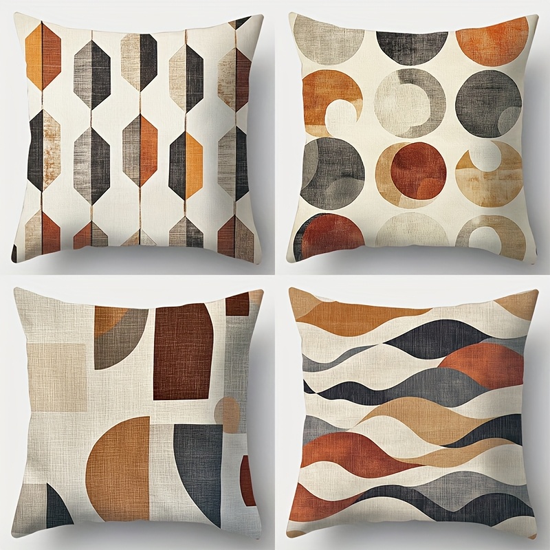 TEMU Set Of 4, New Bohemian-style Pillow Covers, Featuring An Abstract , Cozy And Stylish, Measuring 17.7 Inches By 17.7 Inches, Ideal For Decorating