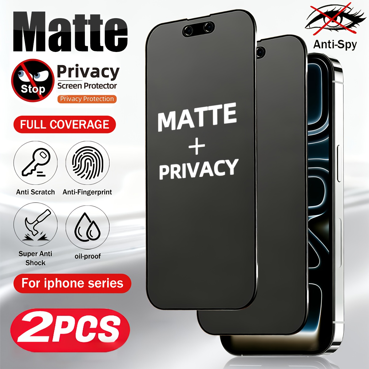 E-shop Set mit 2 matten Keramik-Displayschutzfolien für den Sichtschutz, passend für iPhone 17 Pro Max/17 Pro/17 Air/16 Pro Max/16 Pro/15 Pro Max/15