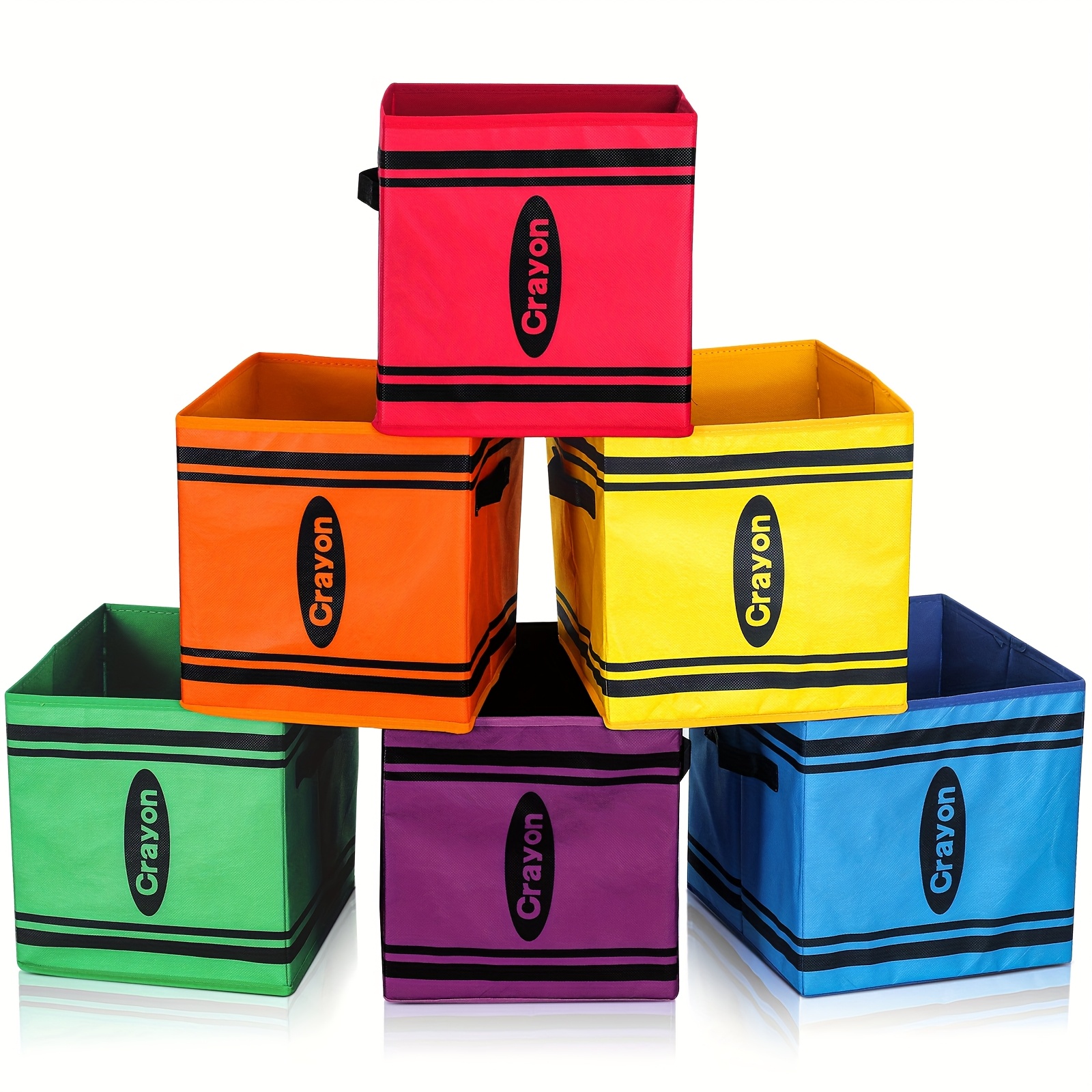 TEMU 6pcs 11 Inch Colorful Fabric Storage Bins Crayon Cubby Basket Bins With Handles Rainbow Classroom Book Storage Back To School Supplies
