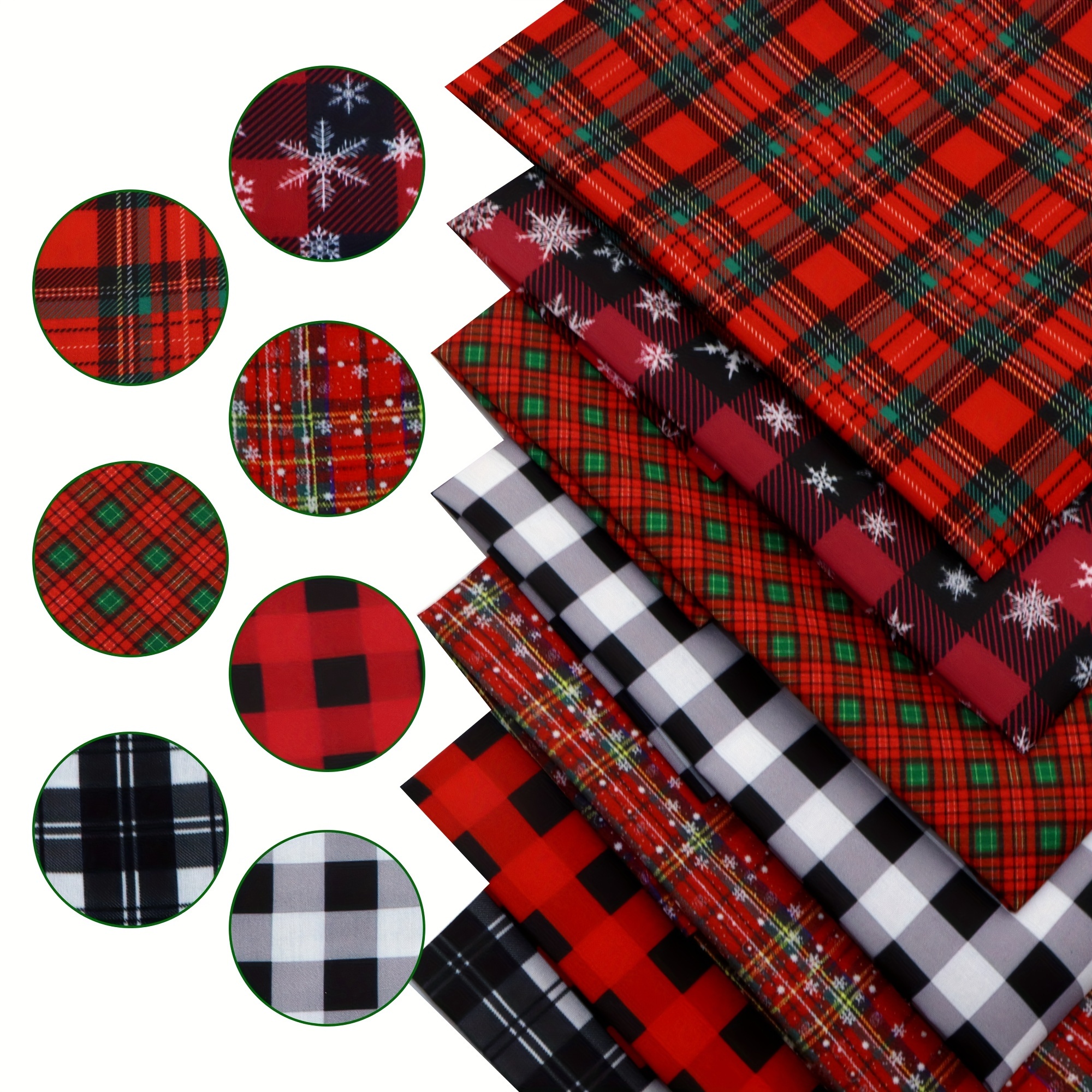 

7pcs Plaid Checkered Fat Quarter Fabric Bundles, 9.84x7.87inch, 95% Polyester 5% Cotton, Hand Wash Only, Pre-cut Squares For Sewing, Quilting, Crafting - Christmas Holiday Patchwork Scraps (108gsm)