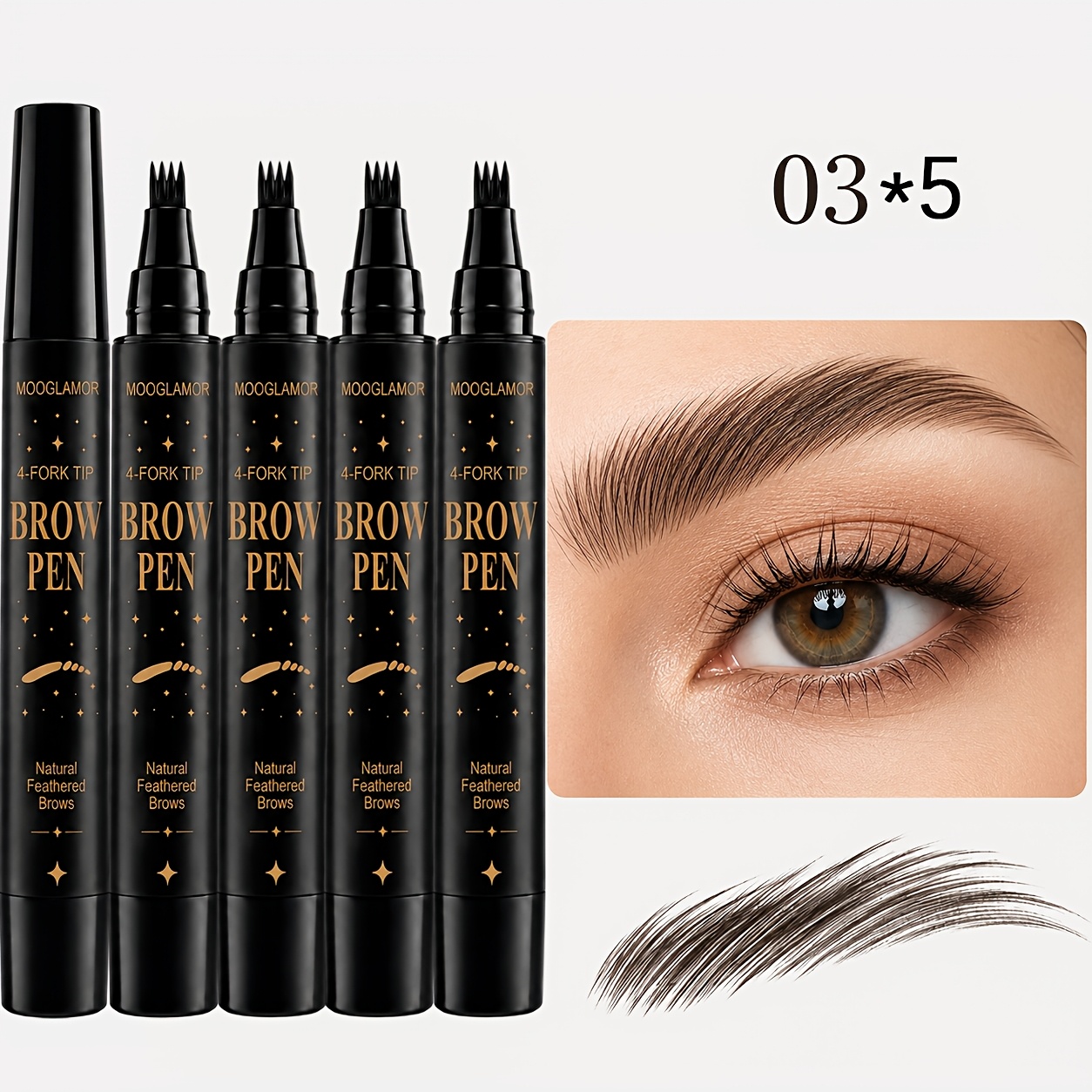 Image of 5-pack Liquid 4-prong Eyebrow Pen Set. Long-lasting, Waterproof, . Defines & Shapes Natural, Fluffy, 3d Brows. Portable, Stylish, Beginner-friendly-ideal For Daily Use.