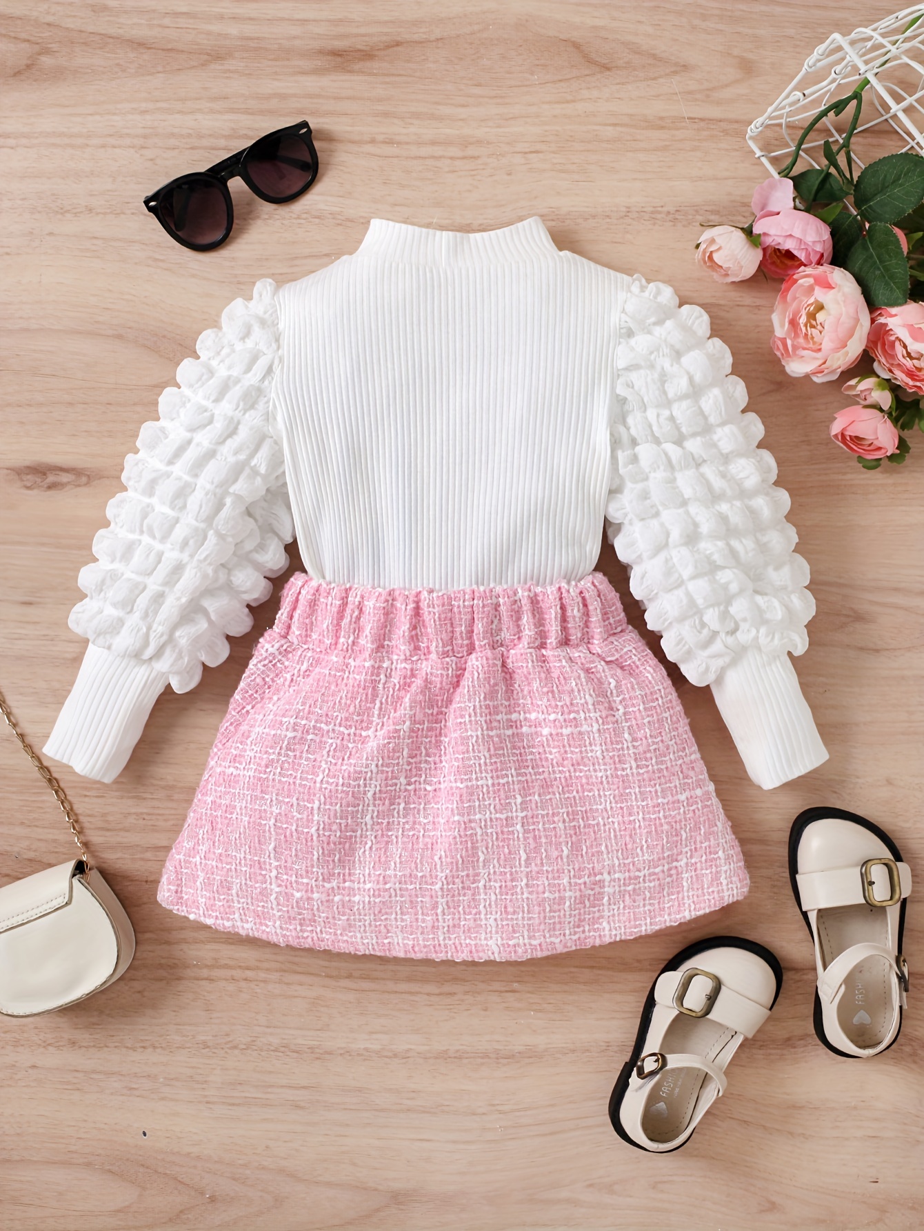 girl's elegant outfit bubble fabrics long sleeve mock neck Temu
