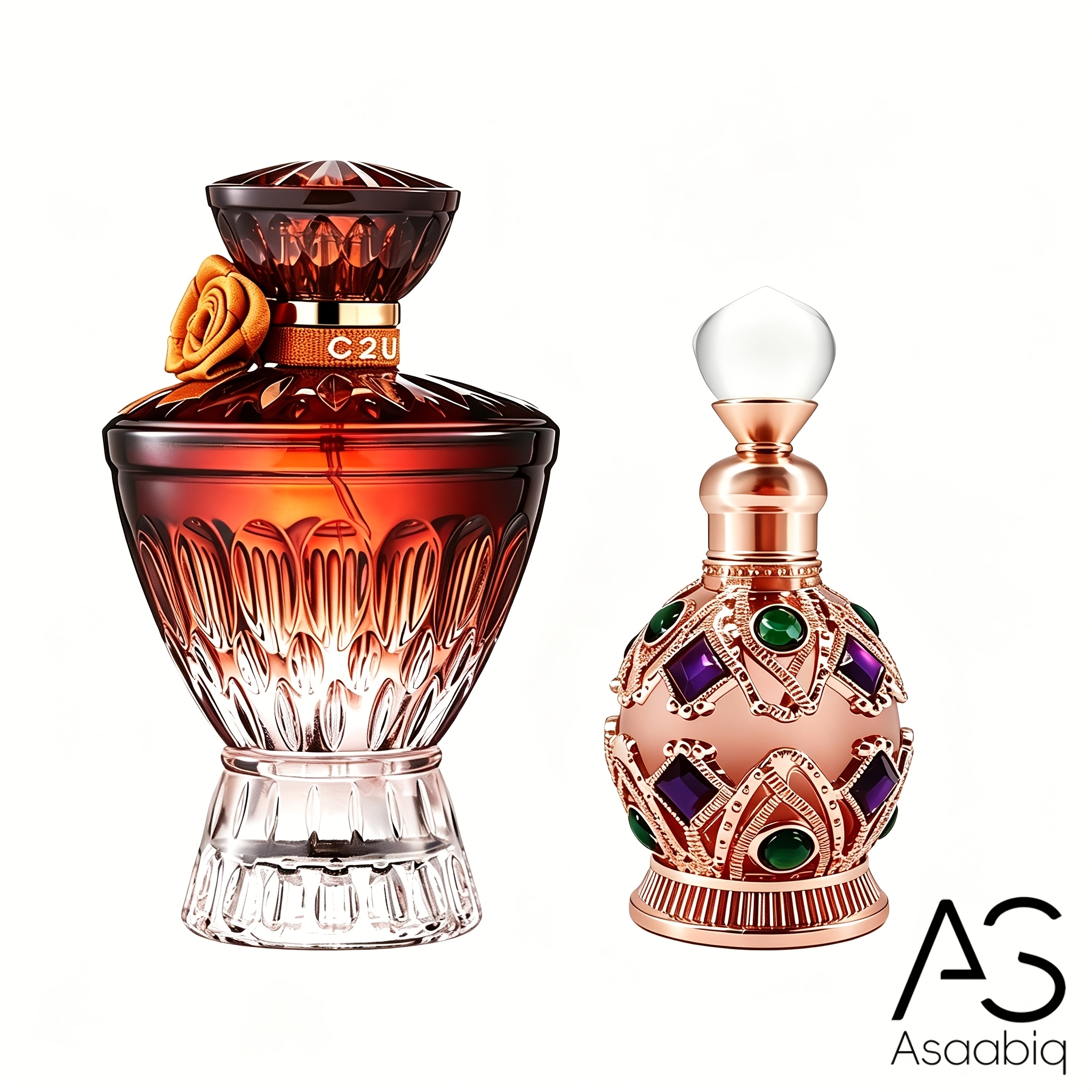 2pcs Luxury Perfume Set Total 90ml, C2u Ayman Oriental Floral + Asaabiq Sunstone Gourmand , Long Lasting, Perfect Gift For Collectors
