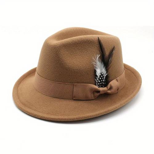 feather hats vintage short brim felt fedora hats for women men jazz hats