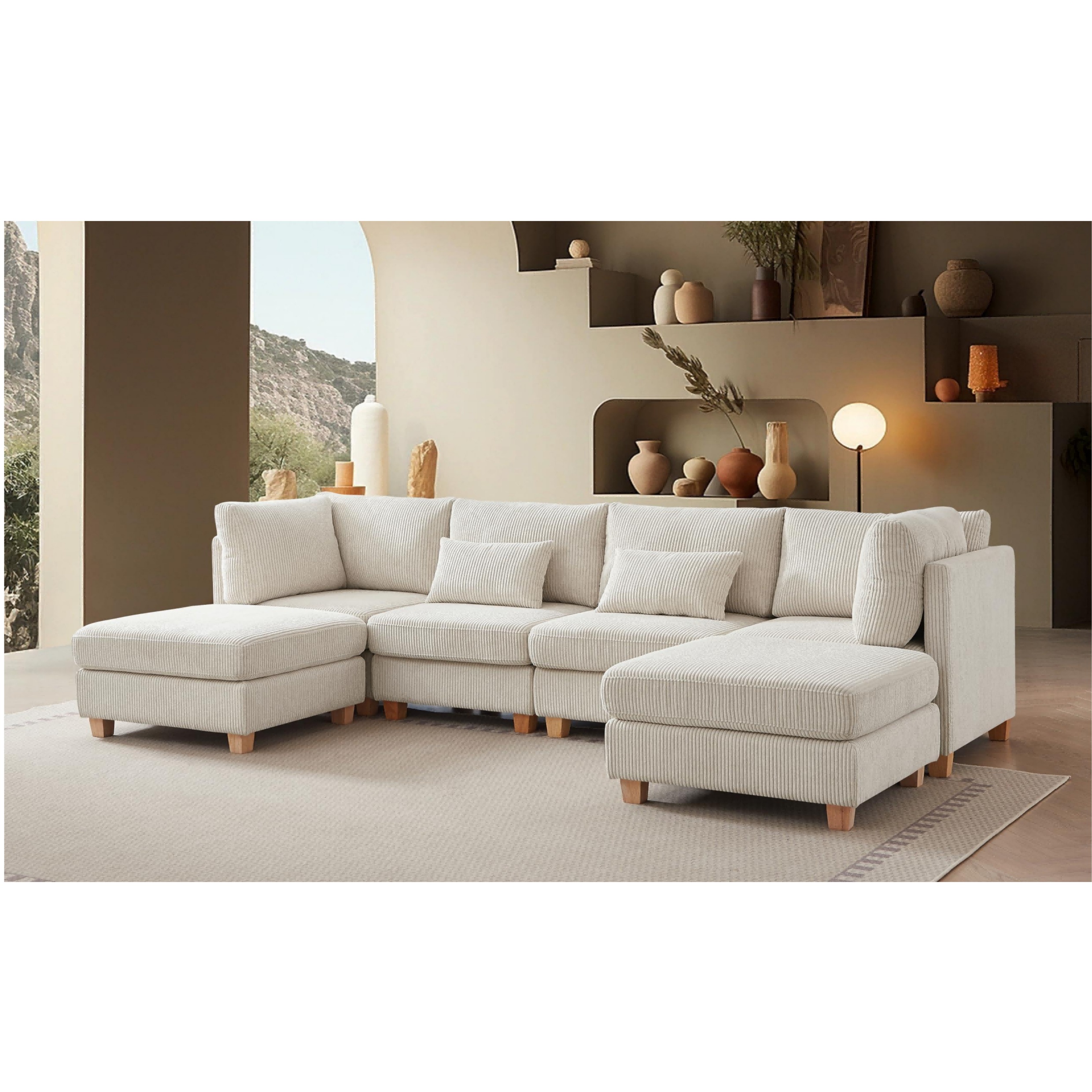 

Corduroy Material 4-person Modular Combination Large Sofa, 2 Foot Pedals Give You , U-shaped And L-shaped Conversion At Will, 4 Packages , Suitable For Large Living Rooms And Restaurants