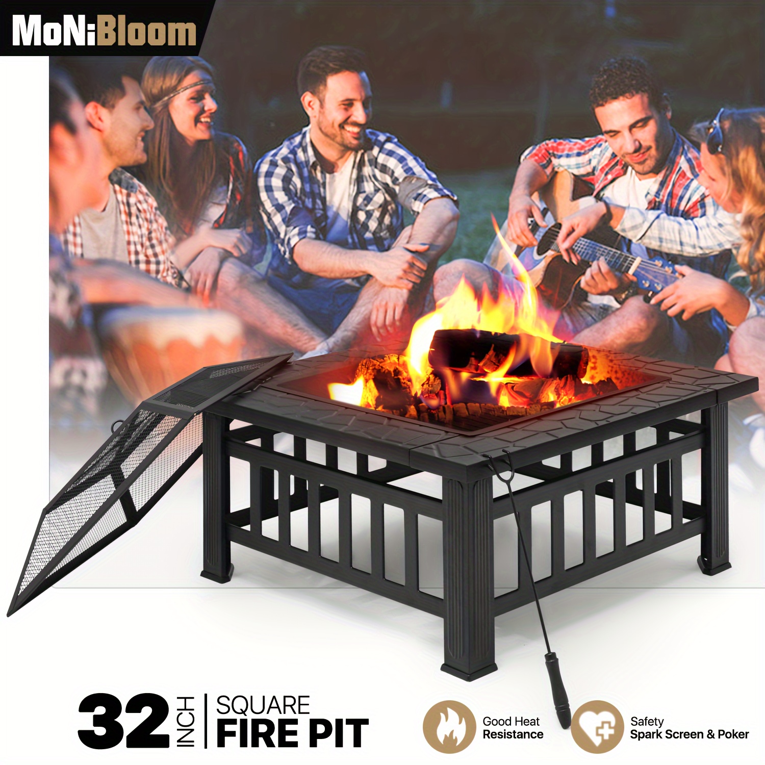 

Monibloom 32" Pit Table Wood Fireplace Desk For Camping