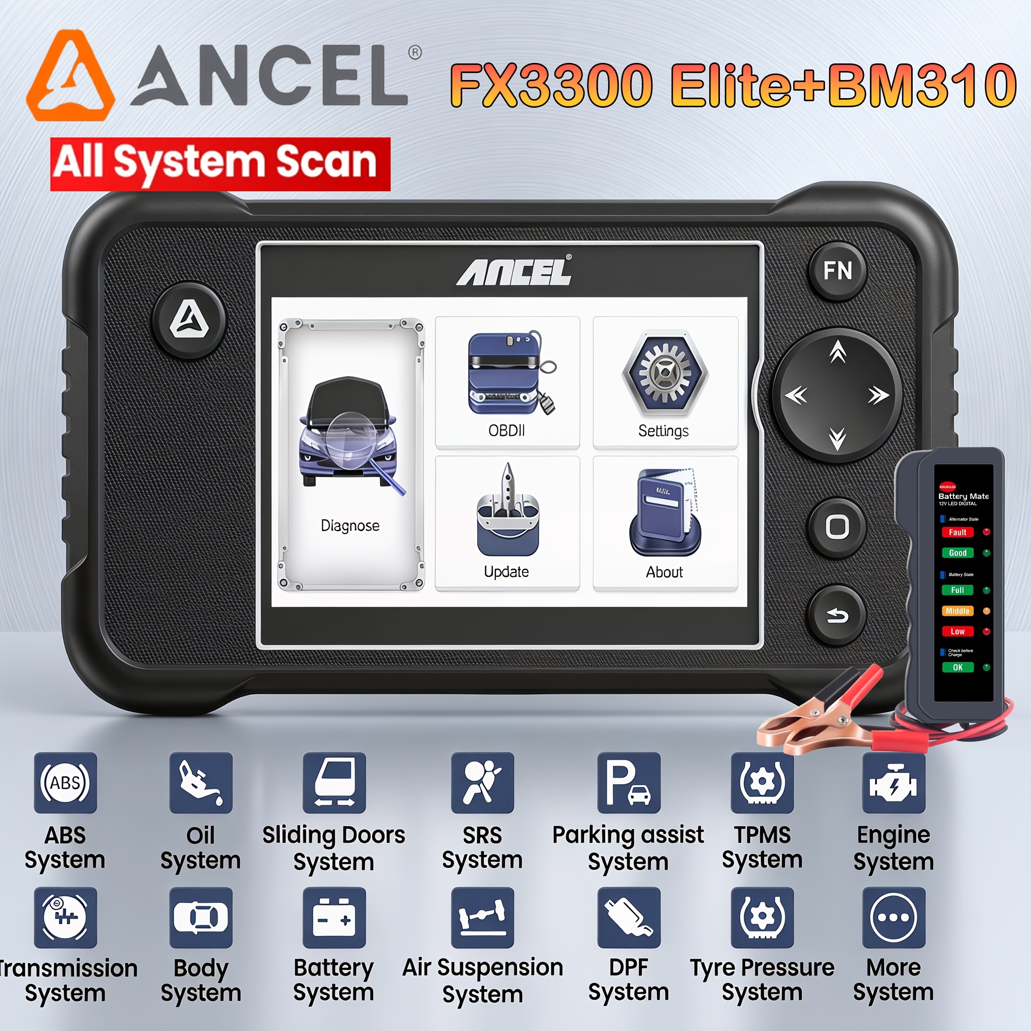 Image of Ancel Fx3300 Elite+bm310 (bm310 No Wireless Function) Scanner Diagnostic Tool, Scan Tool, Car Code Reader And Reset Tool Free Code Reader, Diagnostic Scanner For All Cars