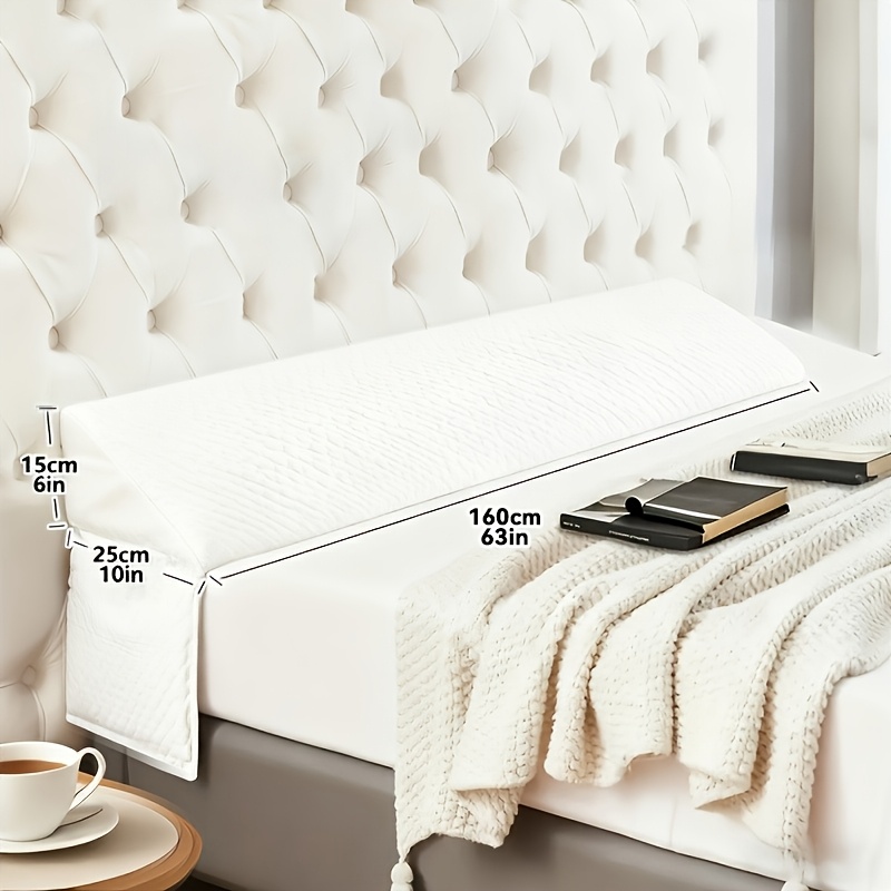 TEMU A Wedge-shaped Pillow Designed To Fill The Between The Headboard And Mattress. Machine Washable, In Gray And White, It Supports The Lower Back