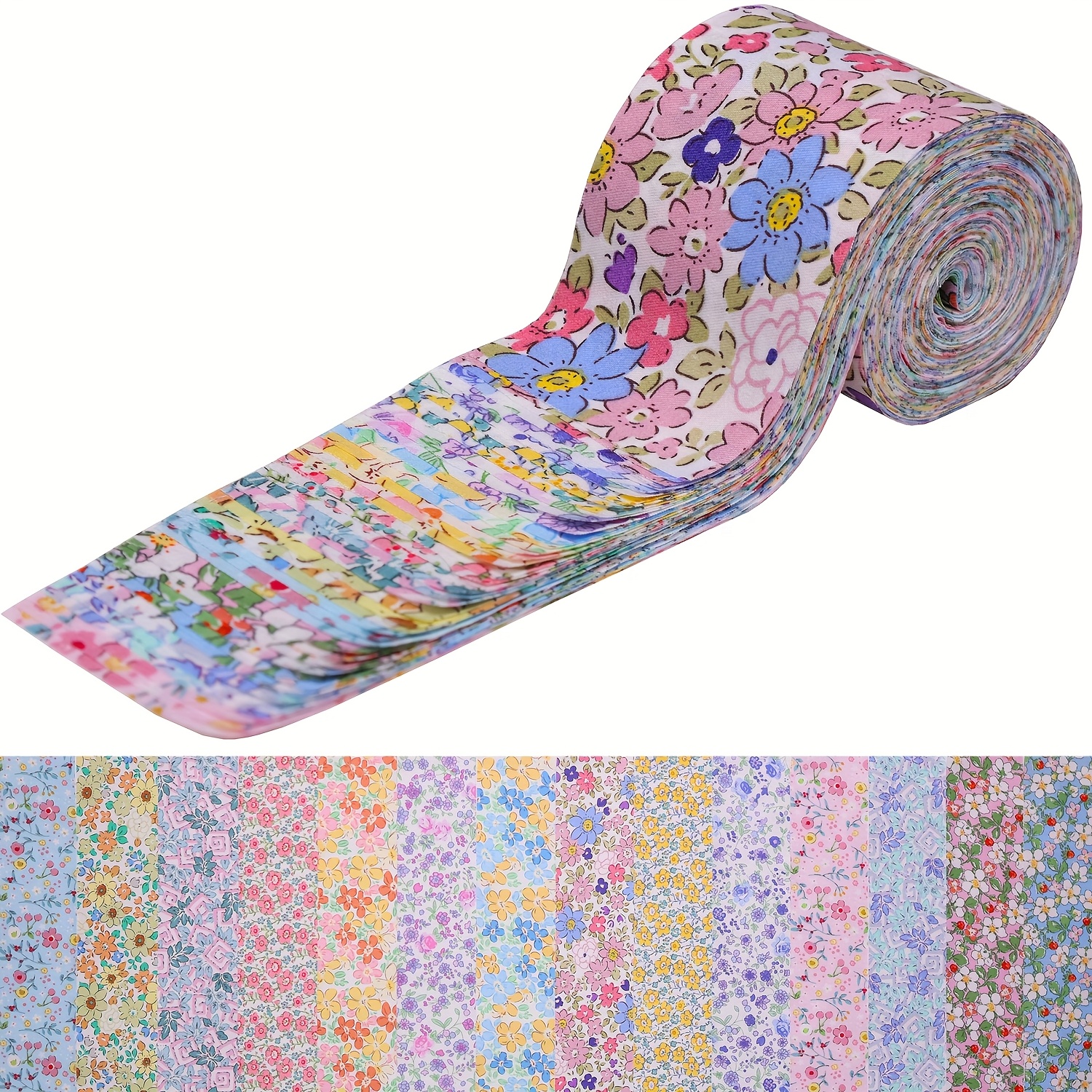 

42pcs Vibrant Spring Floral Print Fabric Strips, 2.5x16.54 Inches - & Quilting Craft Rolls With 14 Unique Patterns, Colorful Flowers And Birds Design For Diy Projects, Quilting Supplies And Tools