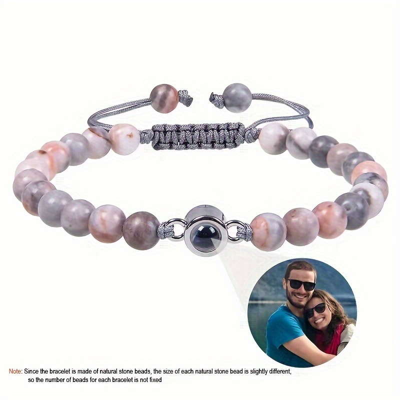 TEMU Customized Personalized Frosted Stone Photo Projection Bracelet, Customized Photo Projection Bracelet Festival Gifts
