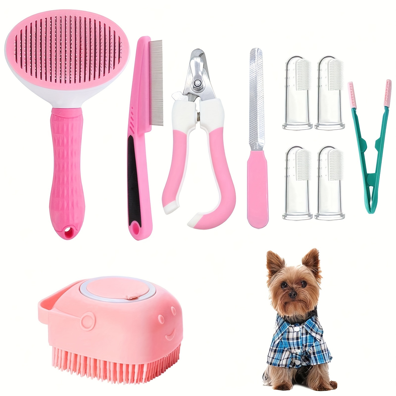 

10- Pet Grooming Kit -cleaning , Nail Clippers, File, Eye Comb, Comb, Toothbrush & Shampoo Massage And - Steel