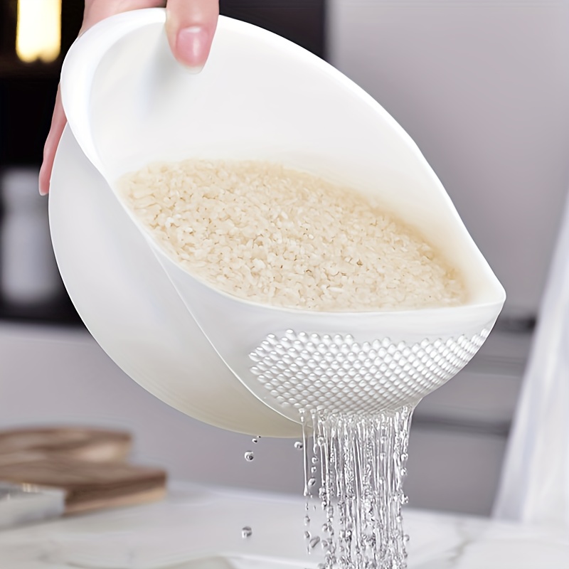 

1pc Multi-functional Rice Washing Basket - Plastic, Fine Mesh Strainer For Vegetables & Fruits, Leak-proof Kitchen Colander