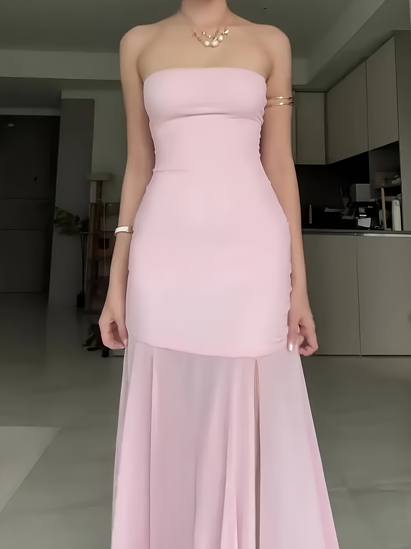 elegant sheer mesh panel strapless dress ruched waist - Temu Bahrain