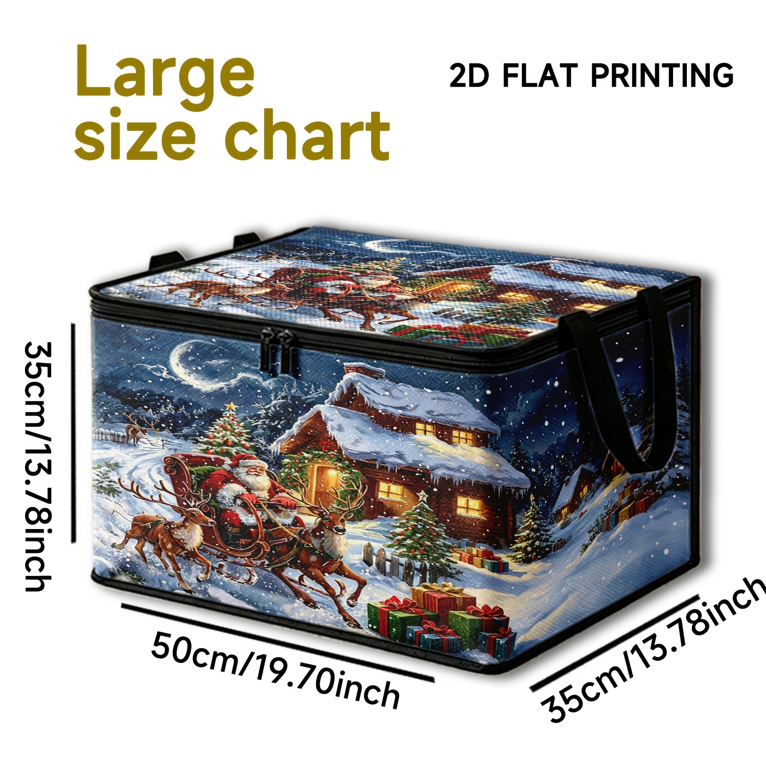 TEMU 1pc Christmas Snow Scene Vintage Print Large-capacity Storage Box, Equipped With A Sealing Zipper And A Portable Handle, Suitable For Storing