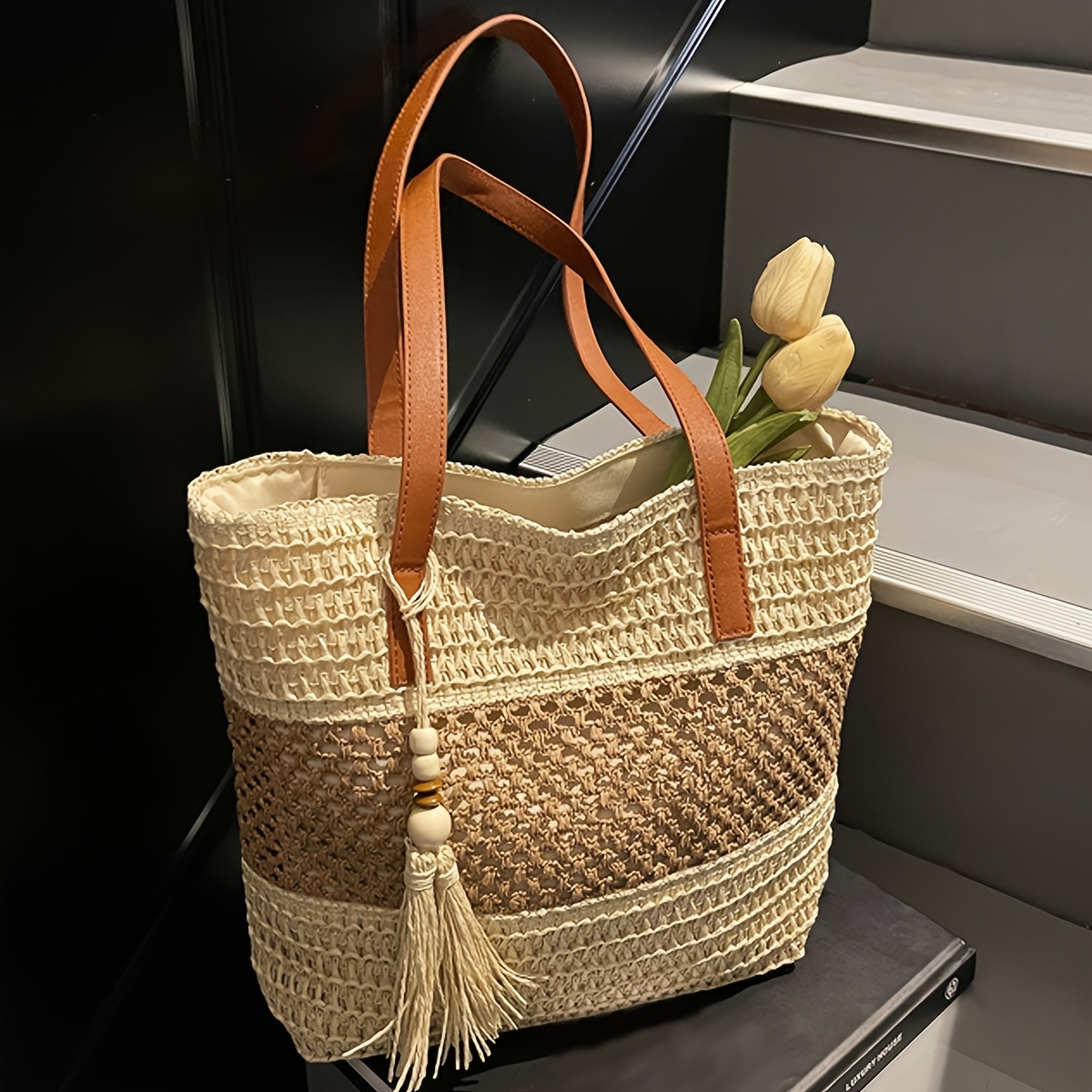 perfect lily women's bohemian woven tote bag large capacity Temu