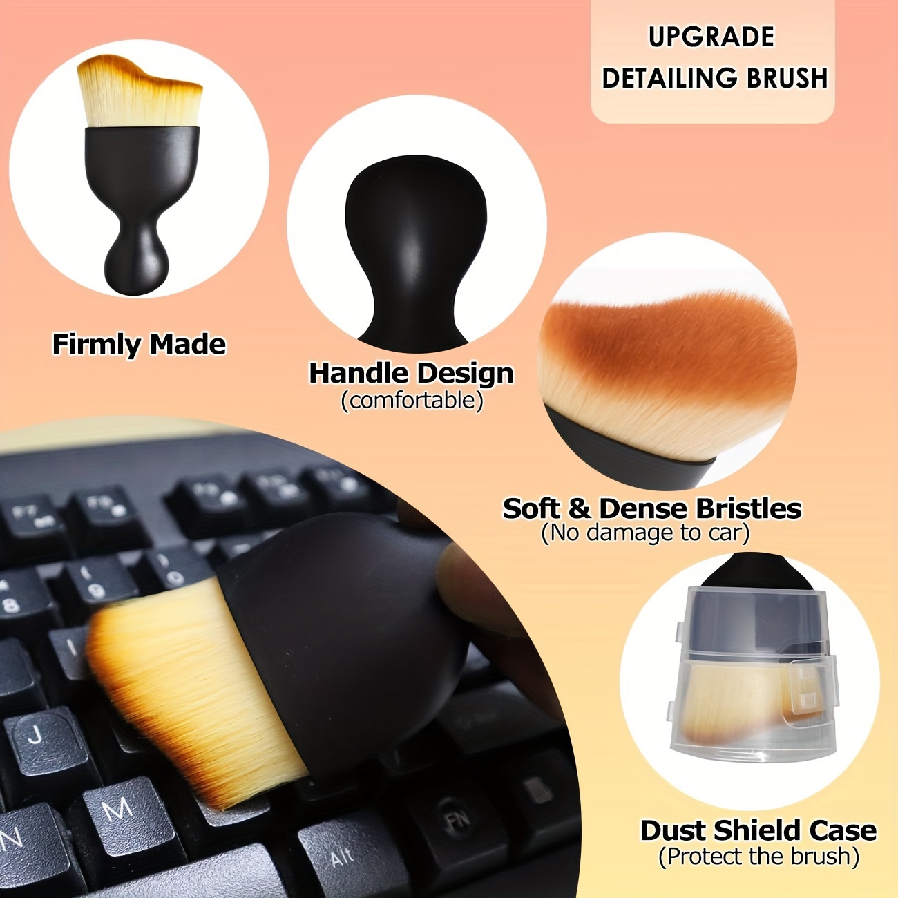 Compact Car Detailing Dust Brush with Cover ? Ergonomic Handle for Easy Grip, Soft Bristles for Interior Cleaning, Fits Air Vents, Dashboards, Computers, and Keyboards, Dashboard Detailing | Protective Cover | Transparent Storage