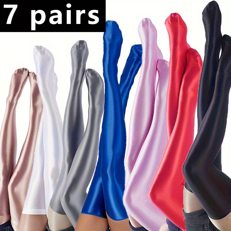 

1/7 Pairs Oily Slim Fit Thigh High Stockings, Hot Cosplay Over The Knee Socks, Women's Stockings & Hosiery For Fall