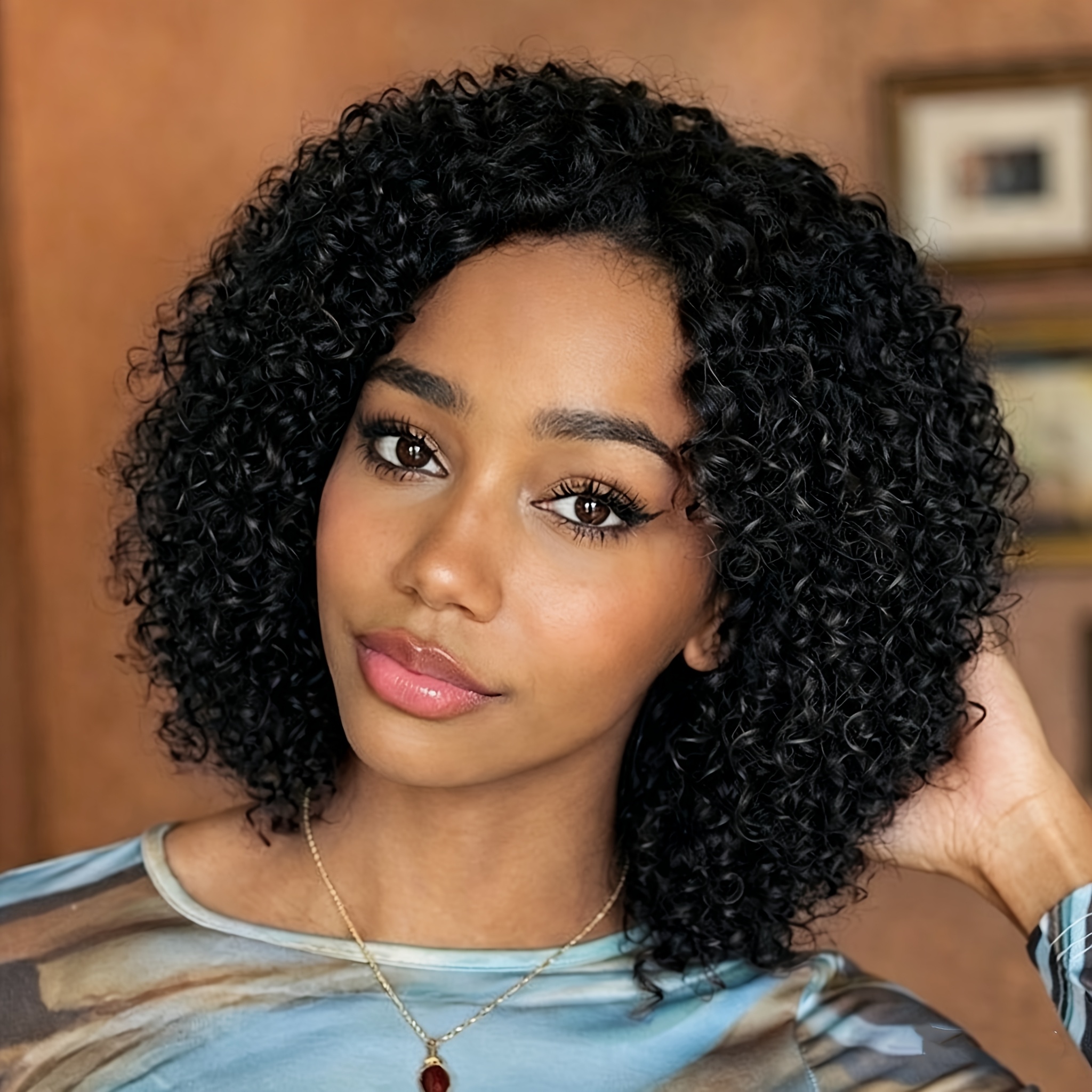Image of Highlight Human Hair Afro Wave Wig For Women - 8 Inch 1b/33 Ombre Glueless Hairpiece 250% Density, Use And Cosplay, Short Bob Cut, Elegant Hairpiece, Natural Look, Easy To Style