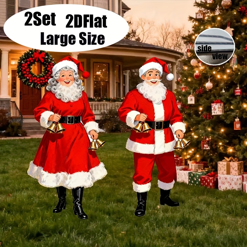 TEMU 2d Flat, 2dflat, 2set Large Christmas Holiday Outdoor Yard Decoration Sign, Claus Design, With Plastic Stakes, Outdoor Yard Garden Lawn Pathway