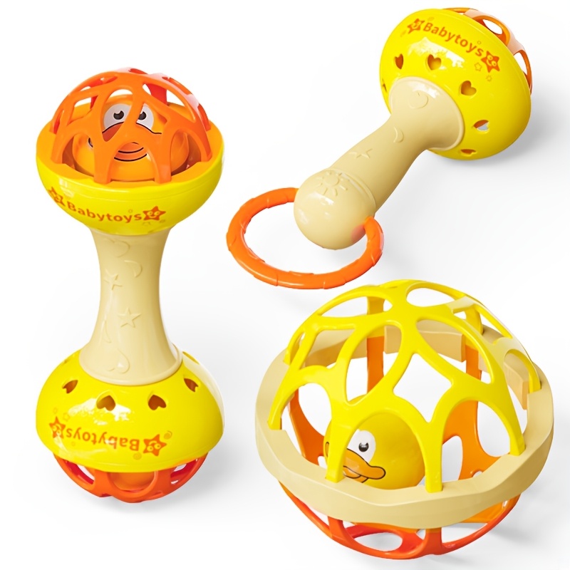 Image of 3pcs Infant Hand Rattle Toy Set: Vibrating Rattles For Babies 0-3 Years, Toy For Grip Training, Thanksgiving, New Baby Gift, Entertainment, Design, For Hearing Development