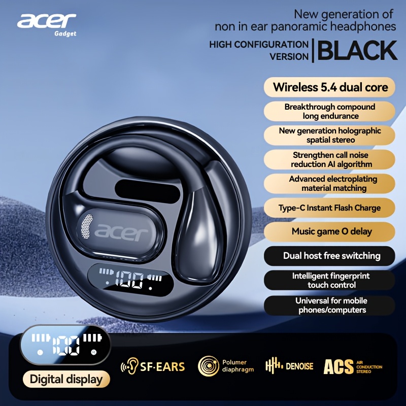 Image of [acer 2025 New] Tws Wireless Headphones Stereo Call Noise Reduction Ultra-long Sports Running Ear-hook Low Latency Hifi Sound Lightweight Christmas Gift/valentine's Day Gift Rec