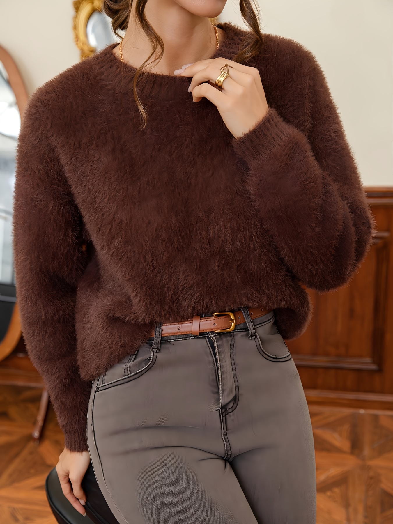 2025 autumn winter womens super soft brown fur sweater Temu