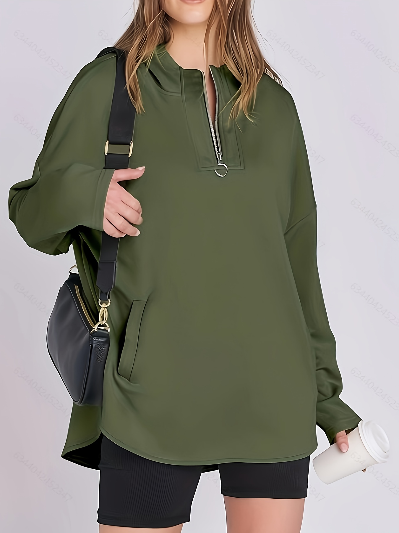womens plus size olive green hoodie front zipper stylish Temu