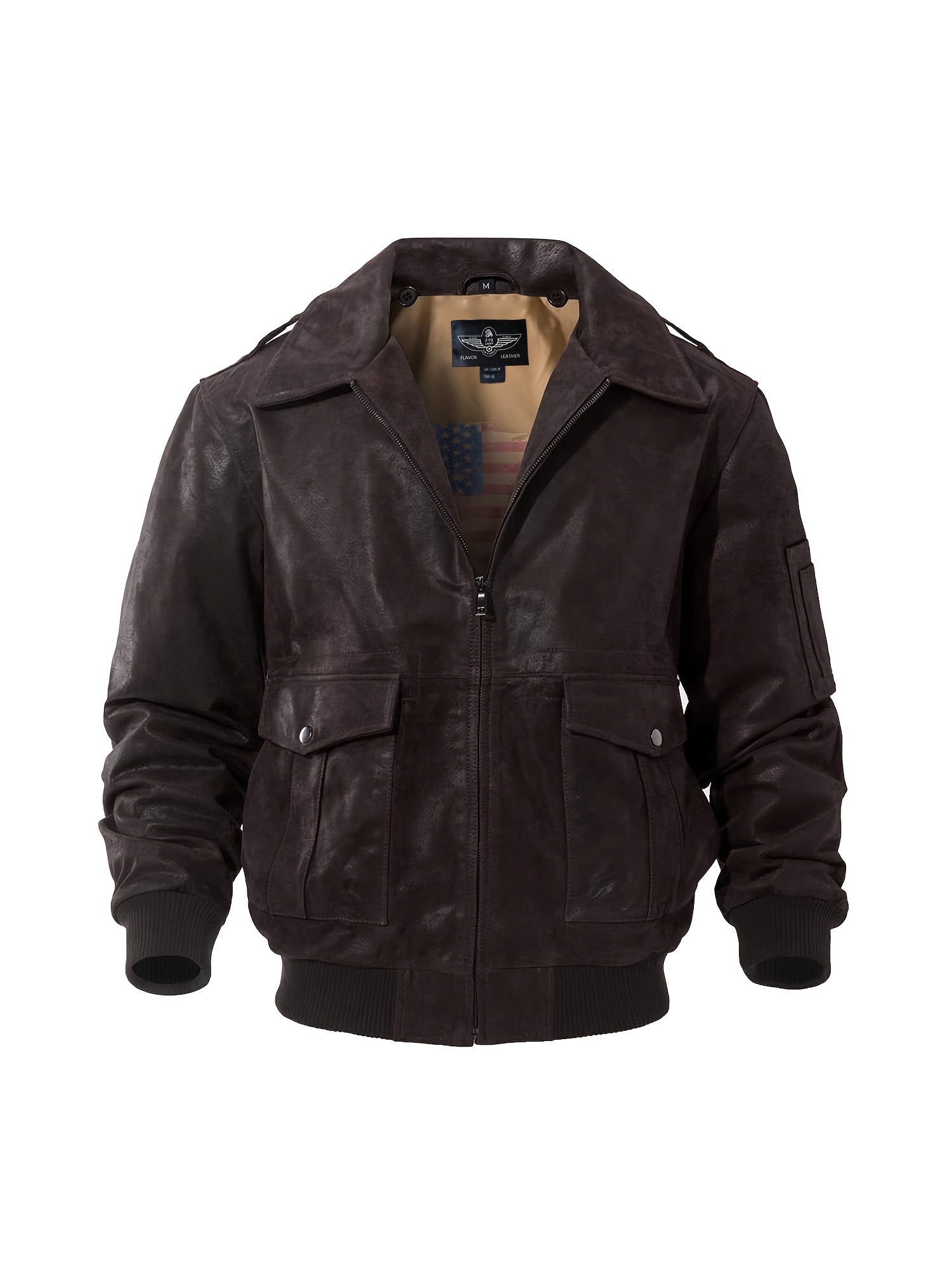 FLAVOR Men's Leather Flight Bomber Jacket Air Force Aviator