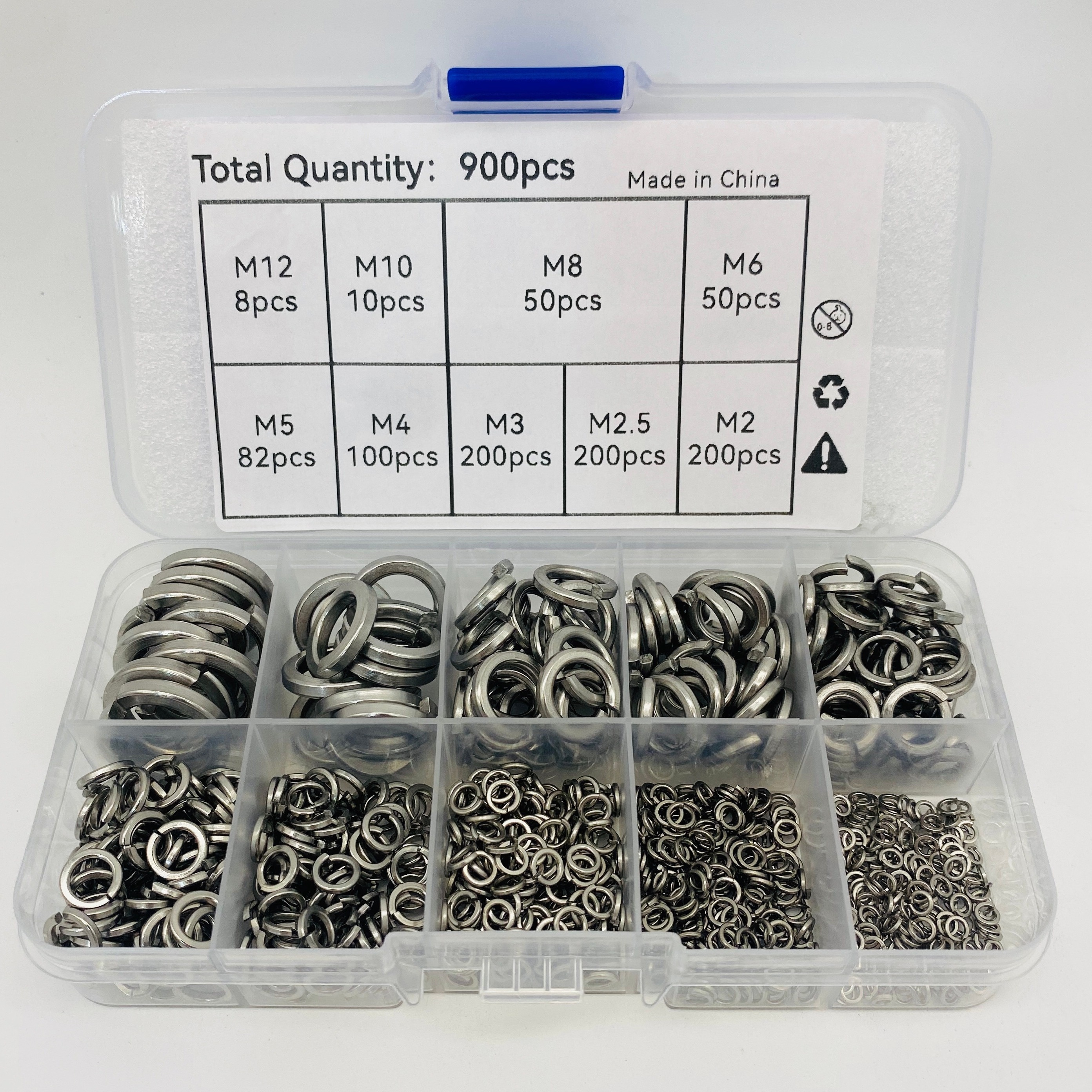 

660/900pcs Of 304 Stainless Steel Spring Lock Washers, Used For Screws And Bolts, Locking Washer Combination Kit, Stainless Steel Locking Washers, Locking Metal Washers.